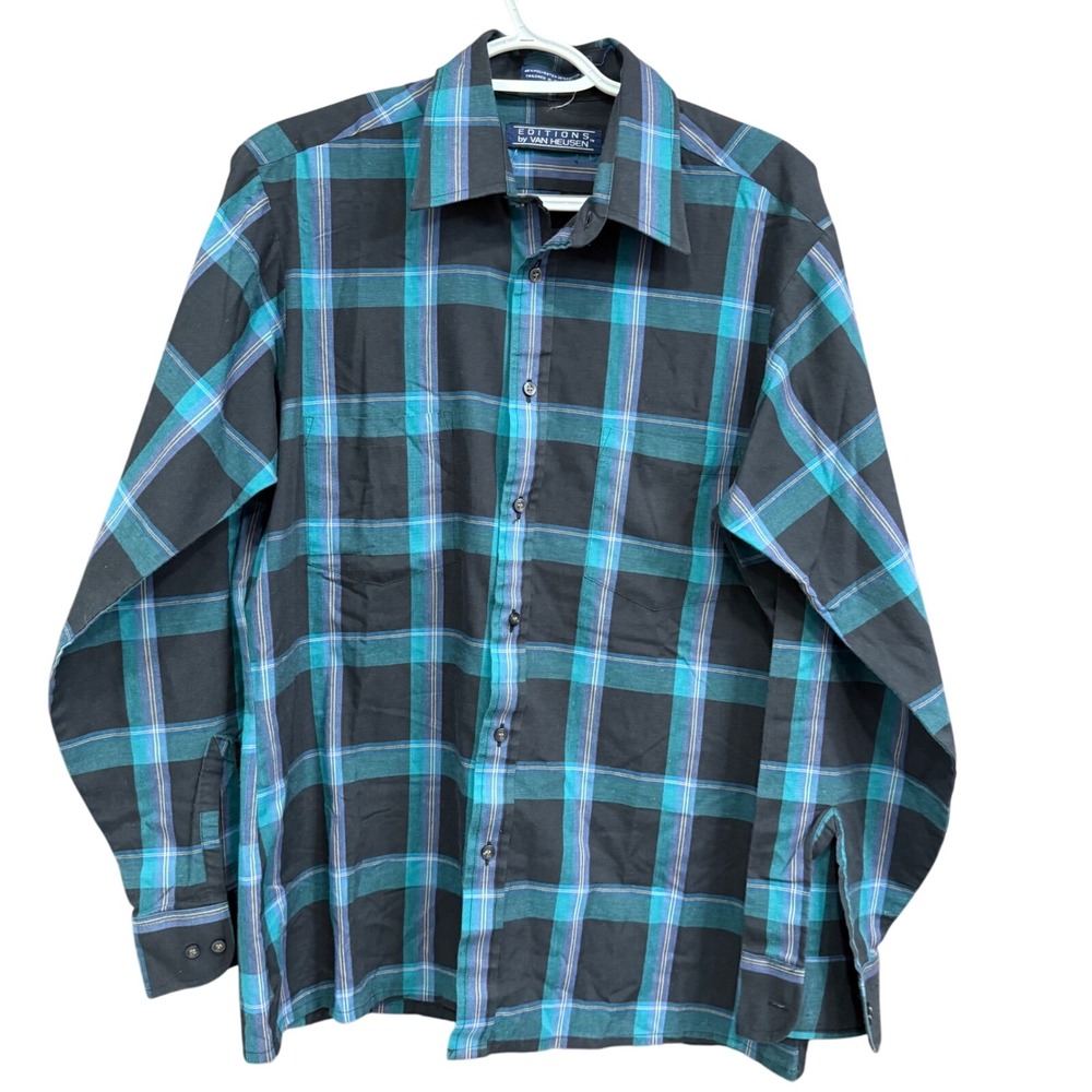 Editions by Van Heusen Mens Plaid‎ Shirt Medium M Long Sleeve Button Down